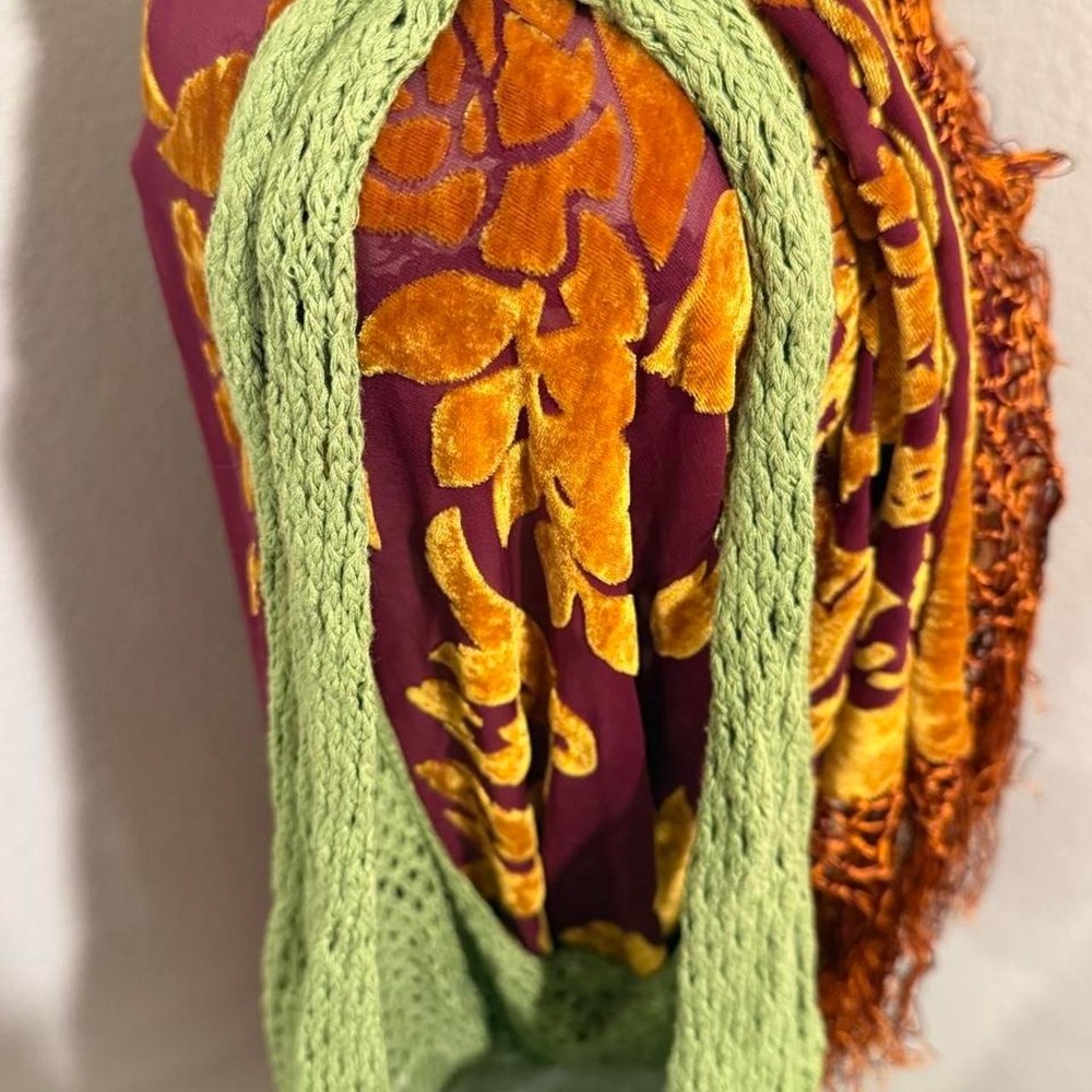 Vintage 2000s boho crochet green floral bag - Picture 4 of 5